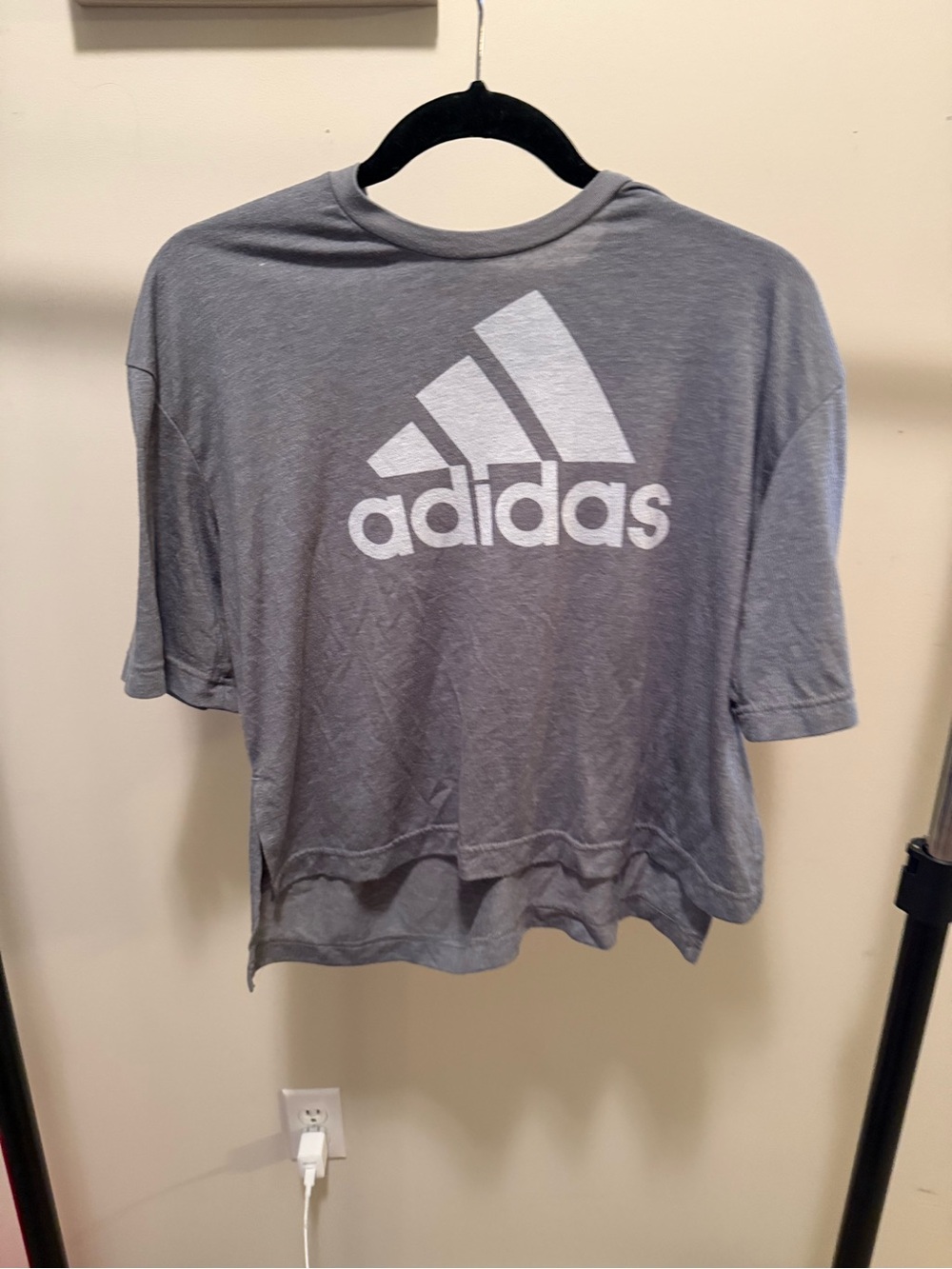 adidas Gray Cropped Tee with White Trefoil
